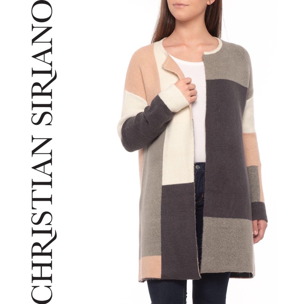 CHRISTIAN SIRIANO Neutral Color Block Open Front Coat Medium